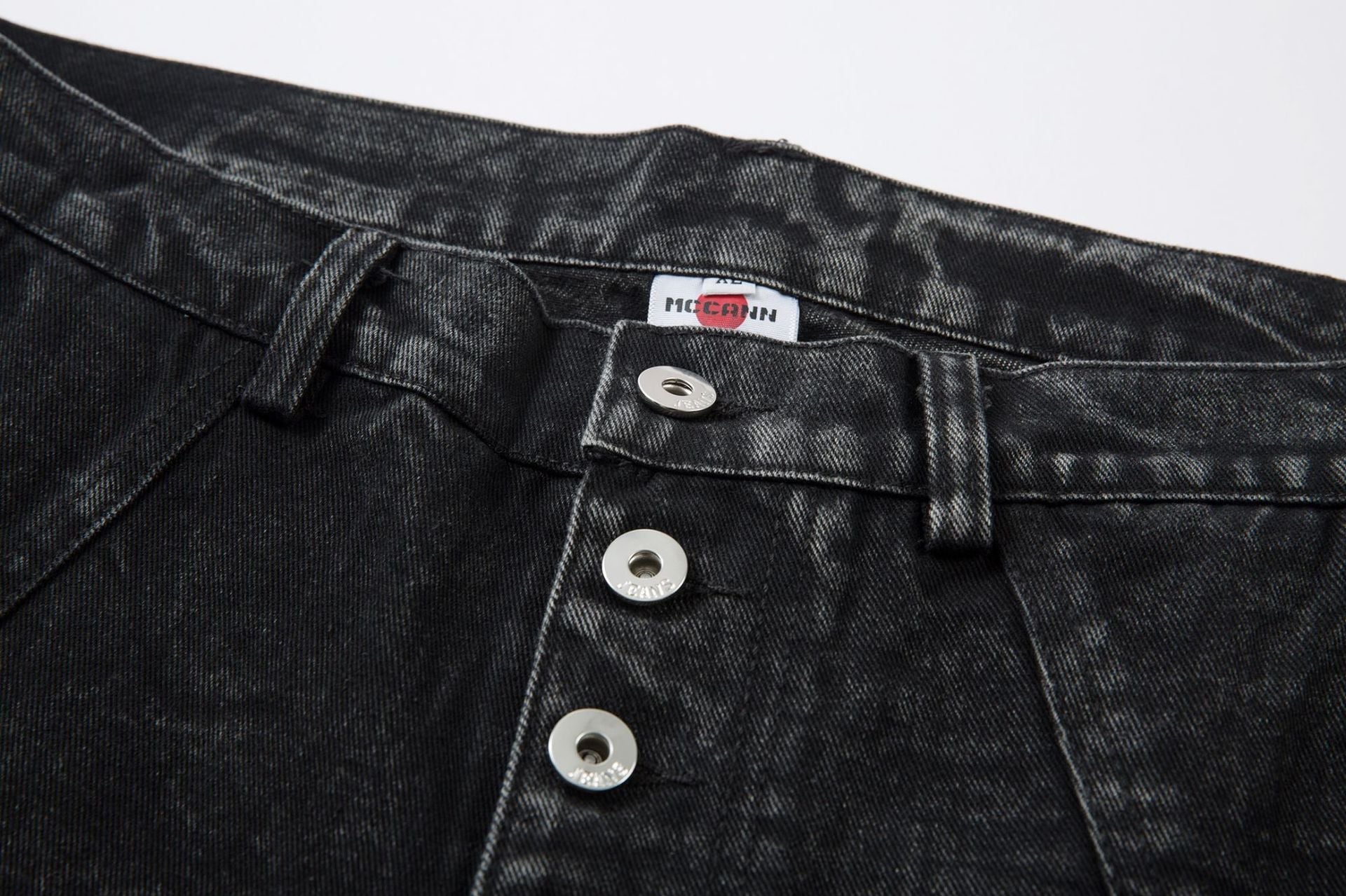 Washed Crinkle Button Fly Wide Leg Denim Jeans