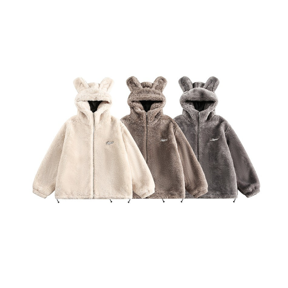 Veste en fourrure à capuche avec oreilles de lapin