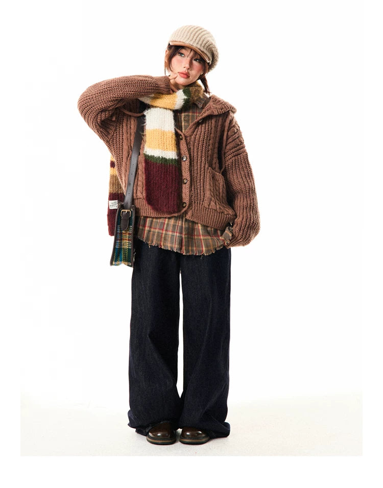 Hooded Button Oversize Cable Knit Cardigan