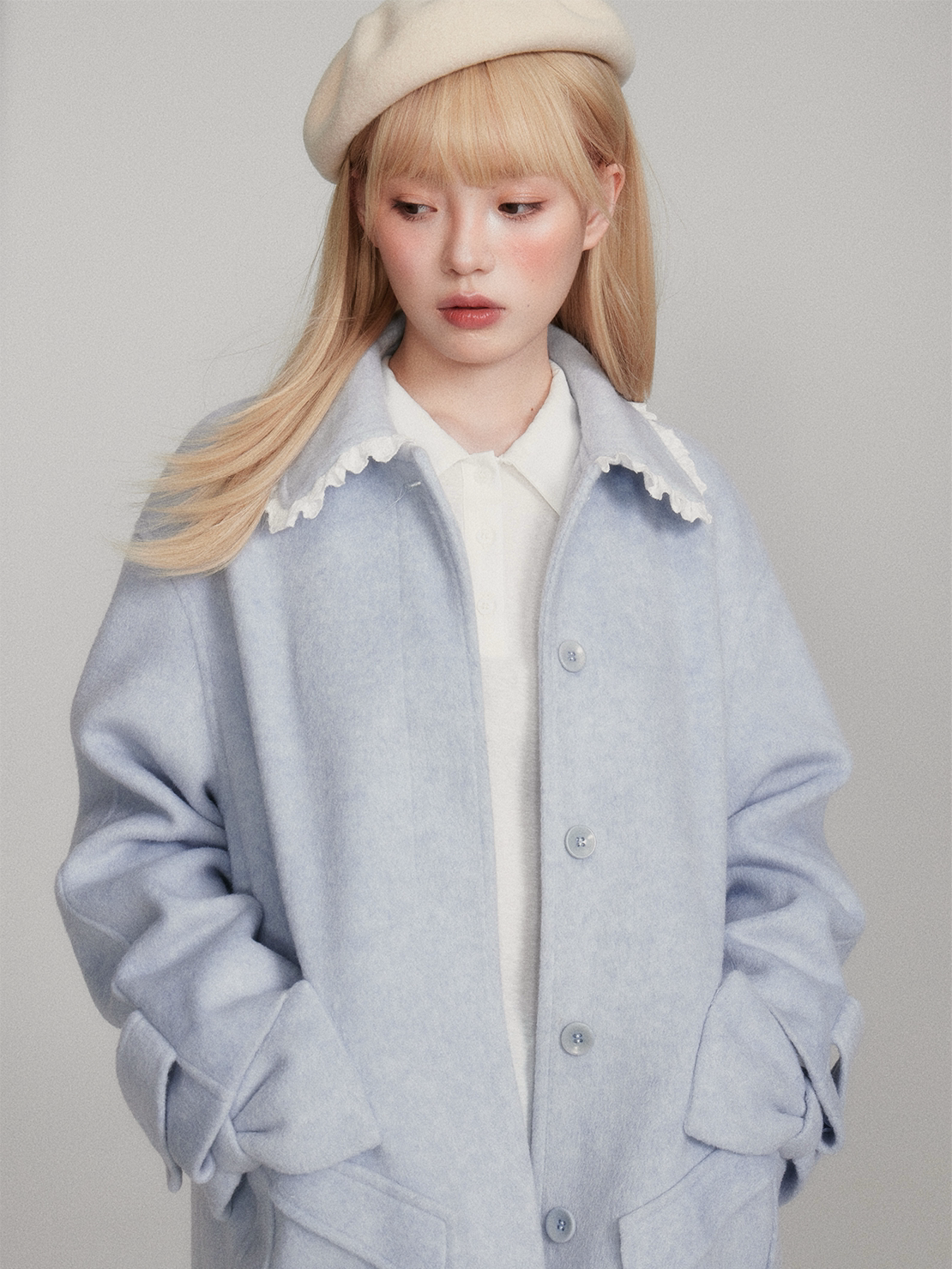 Lace Collar And Ribbon-Detail Coat