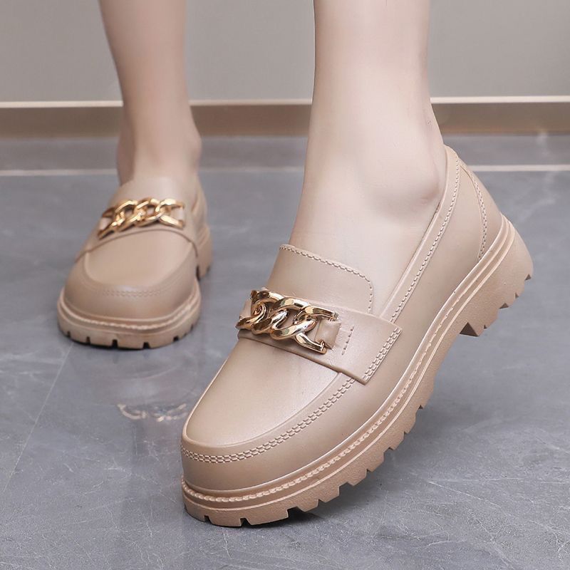 Chunky Chain-Link Cream Loafers
