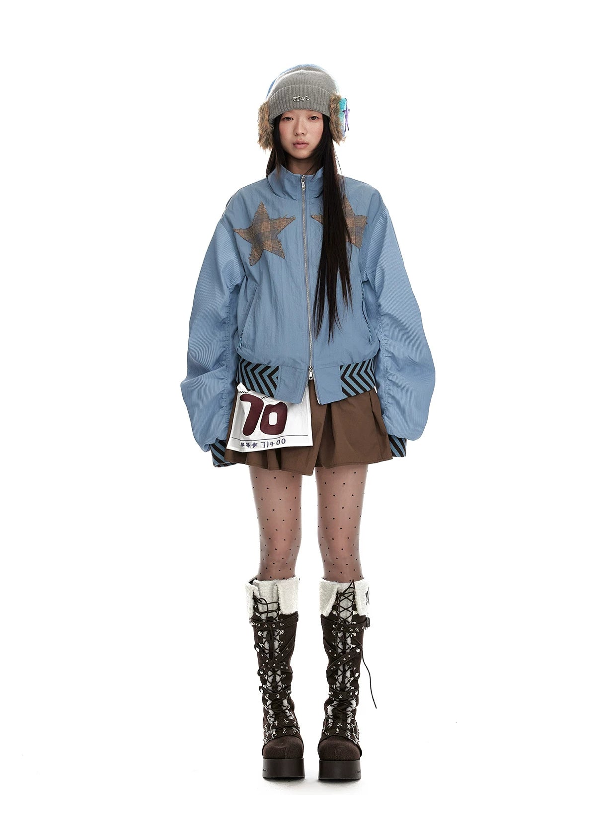 Stand Neck Double Zipper Oversize Jacket