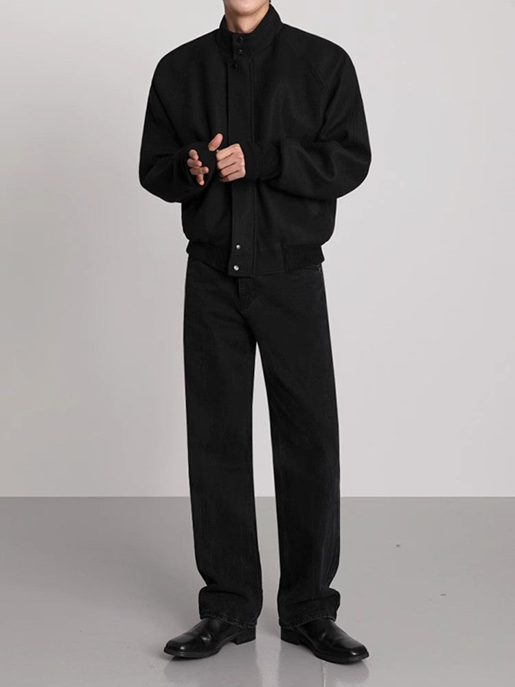 Stand Neck Woolen Short Jacket