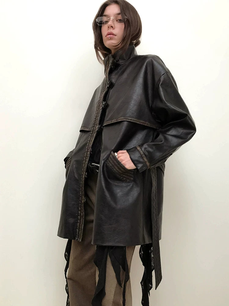 PU Leather Long Coat