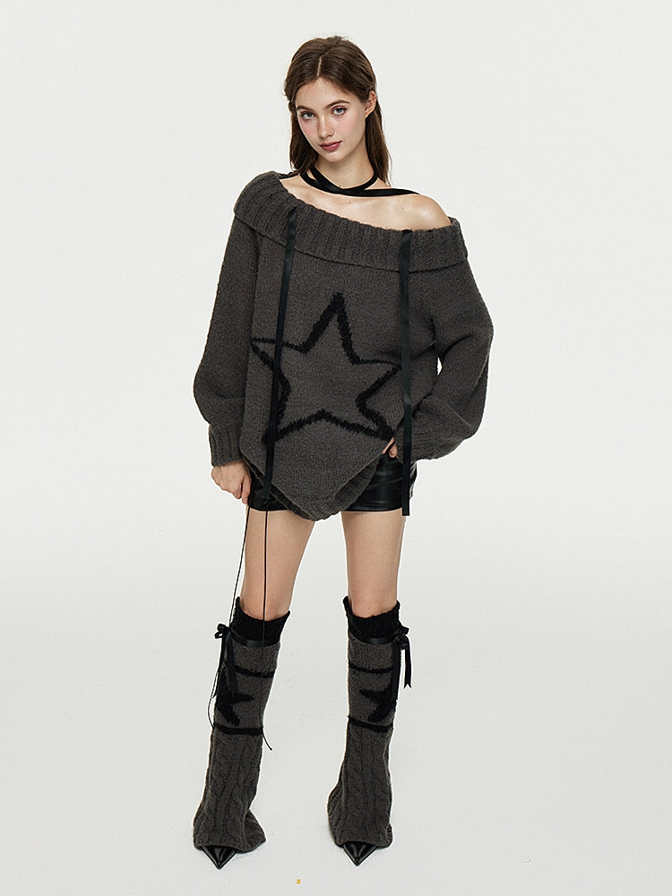 Multi-Way Off-Shoulder Wool Knit Sweater & Leg Cover