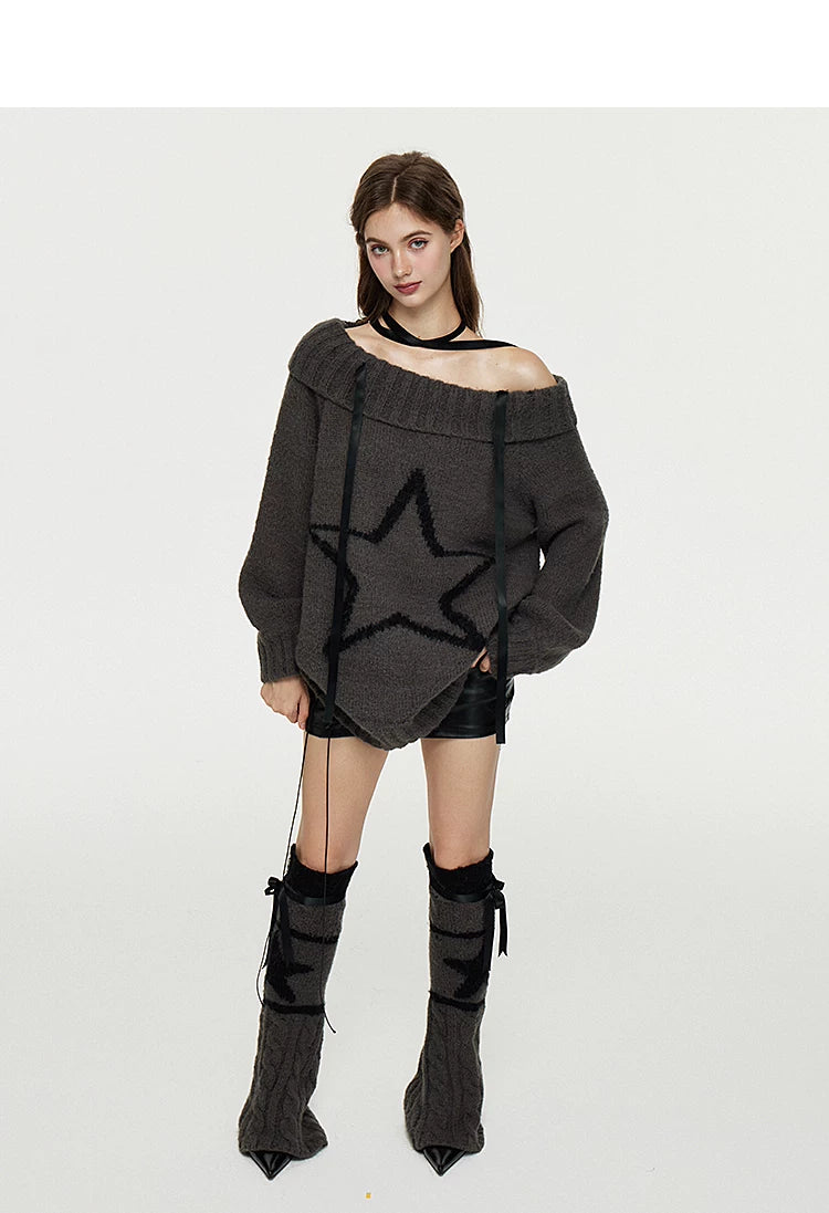 Multi-Way Off-Shoulder Wool Knit Sweater & Leg Cover