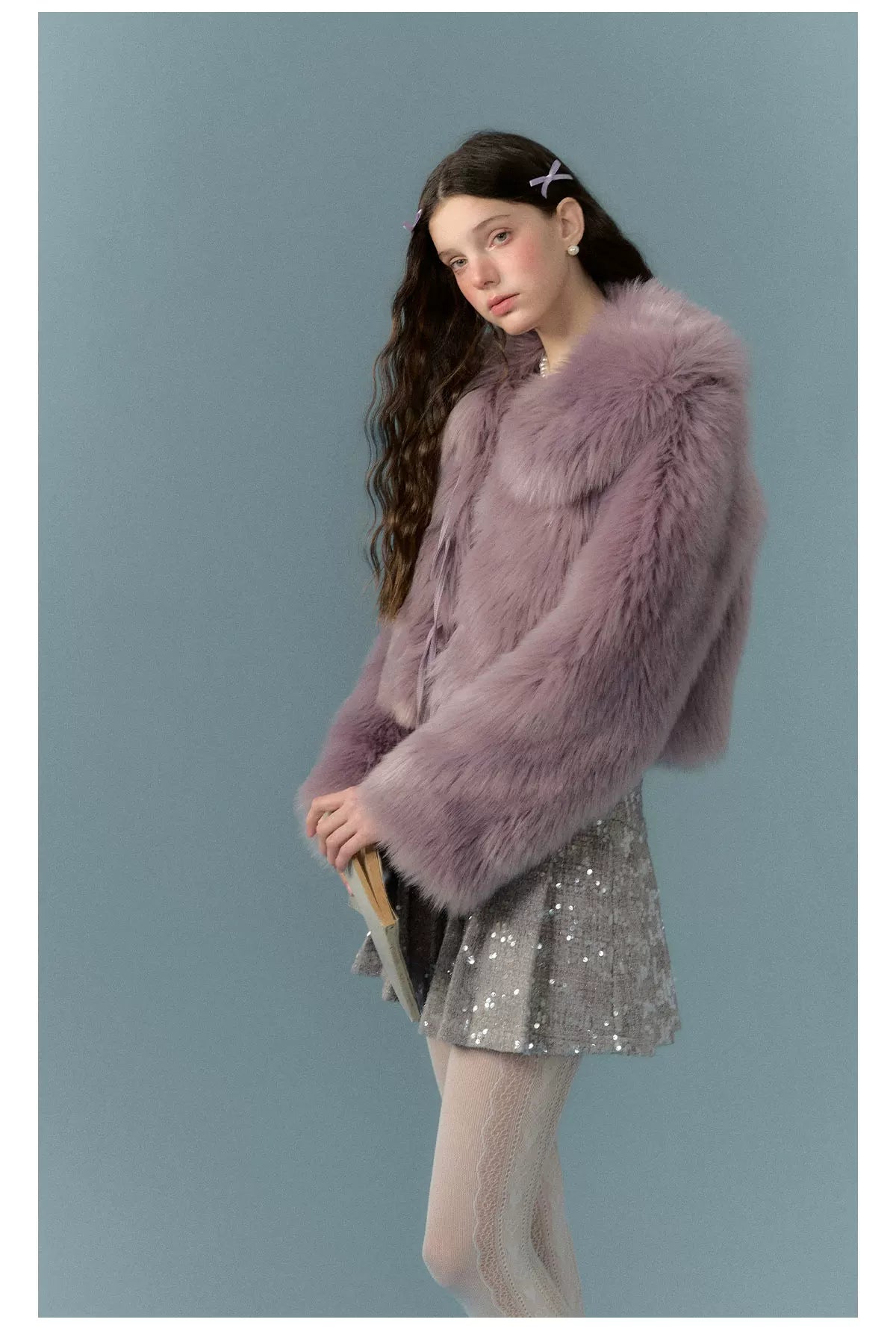 PU Leather Mix Bow Fur Jacket