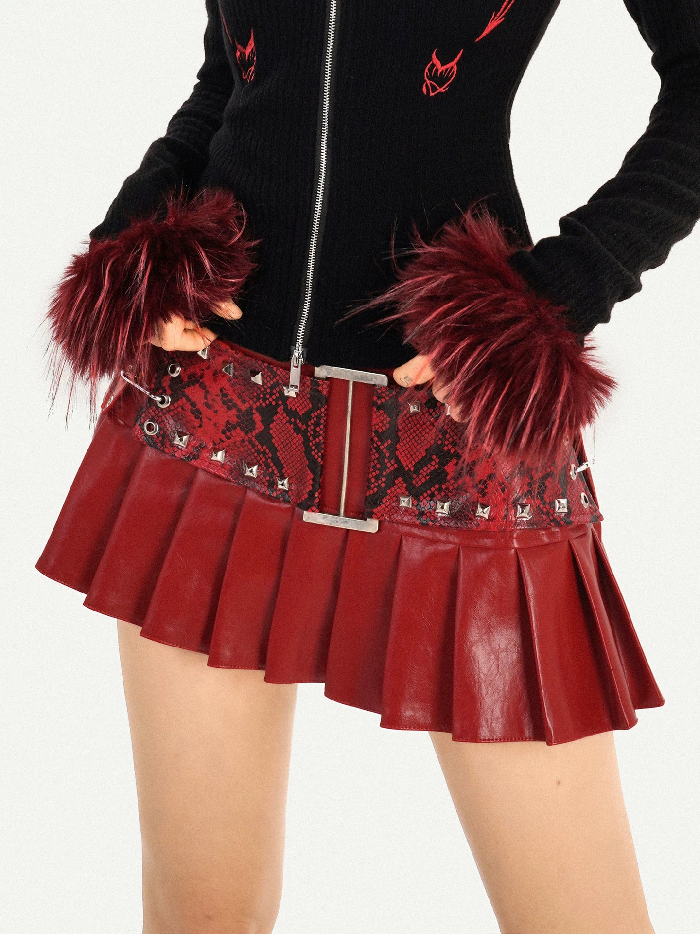 PU Leather Snake Print Short Skirt