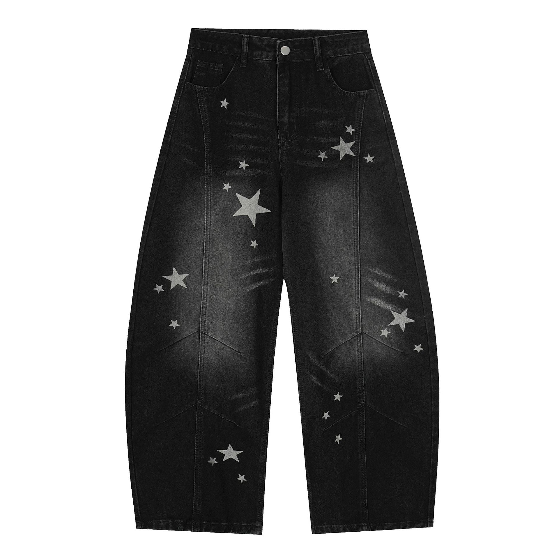 Star Print Curved Denim Jeans