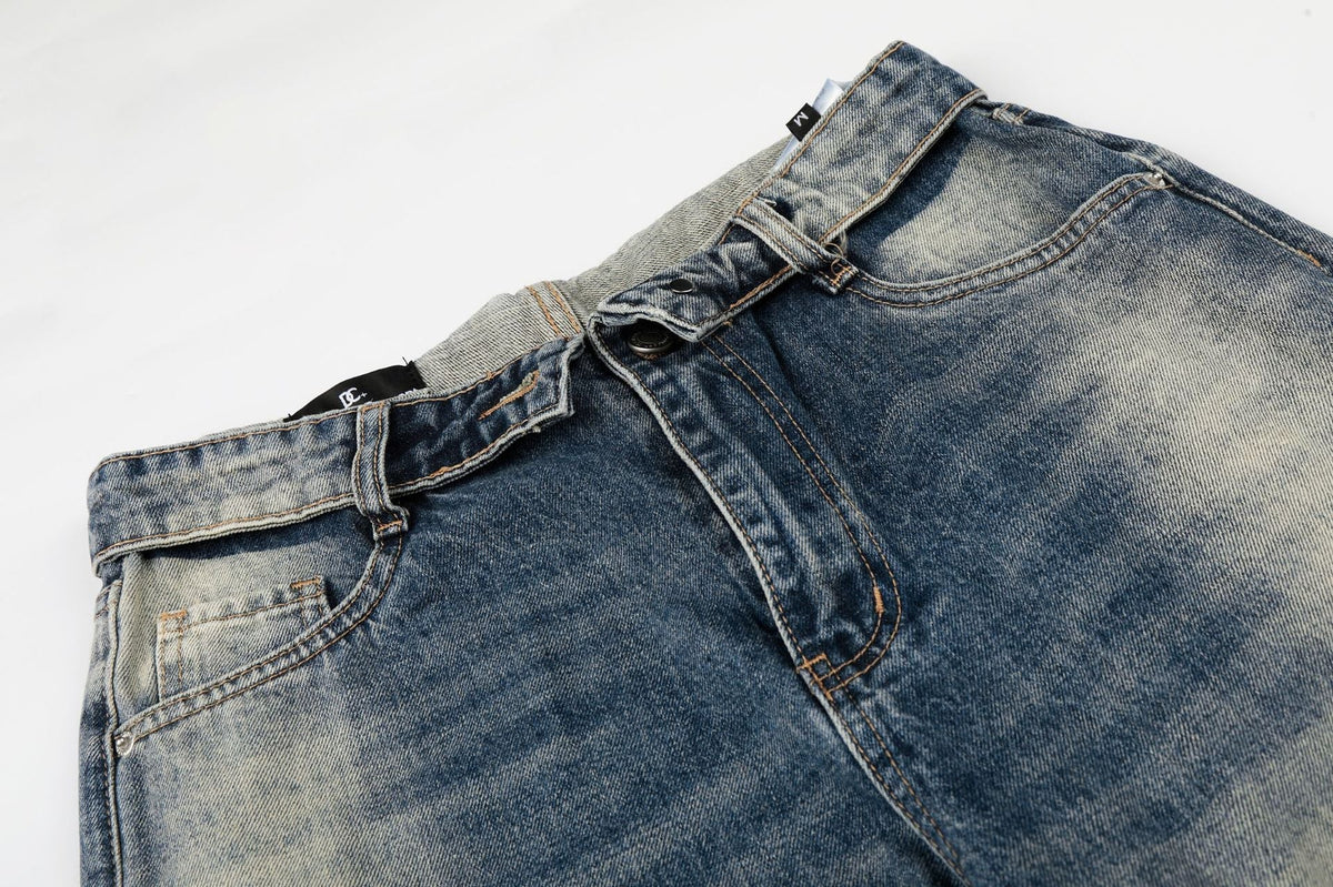 Washed Whiskers Lightning Wide Leg Denim Jeans