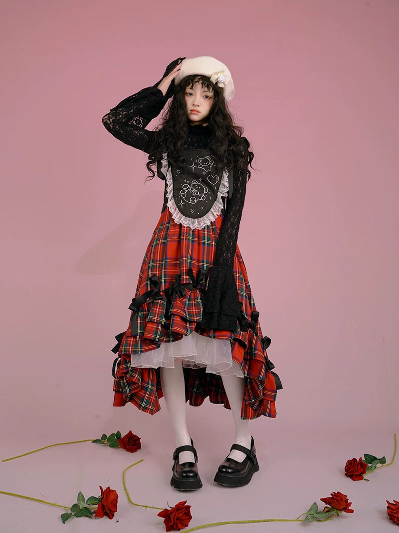 Irregular Bow Elastic Waist Long Skirt
