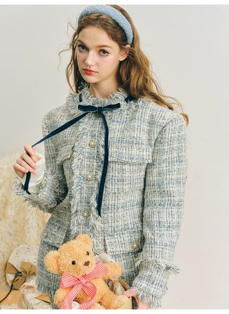 Bow Jacquard Jacket & Tassel Jacquard Short Skirt Setup