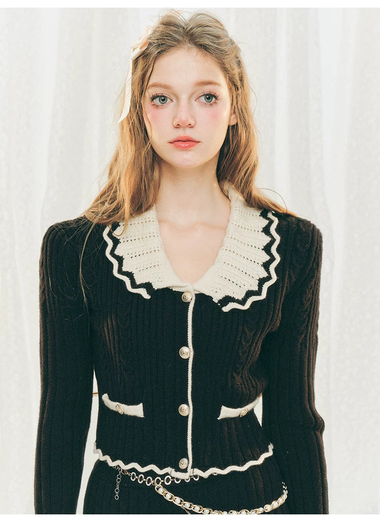 Ensemble cardigan en tricot à grand col et jupe moulante