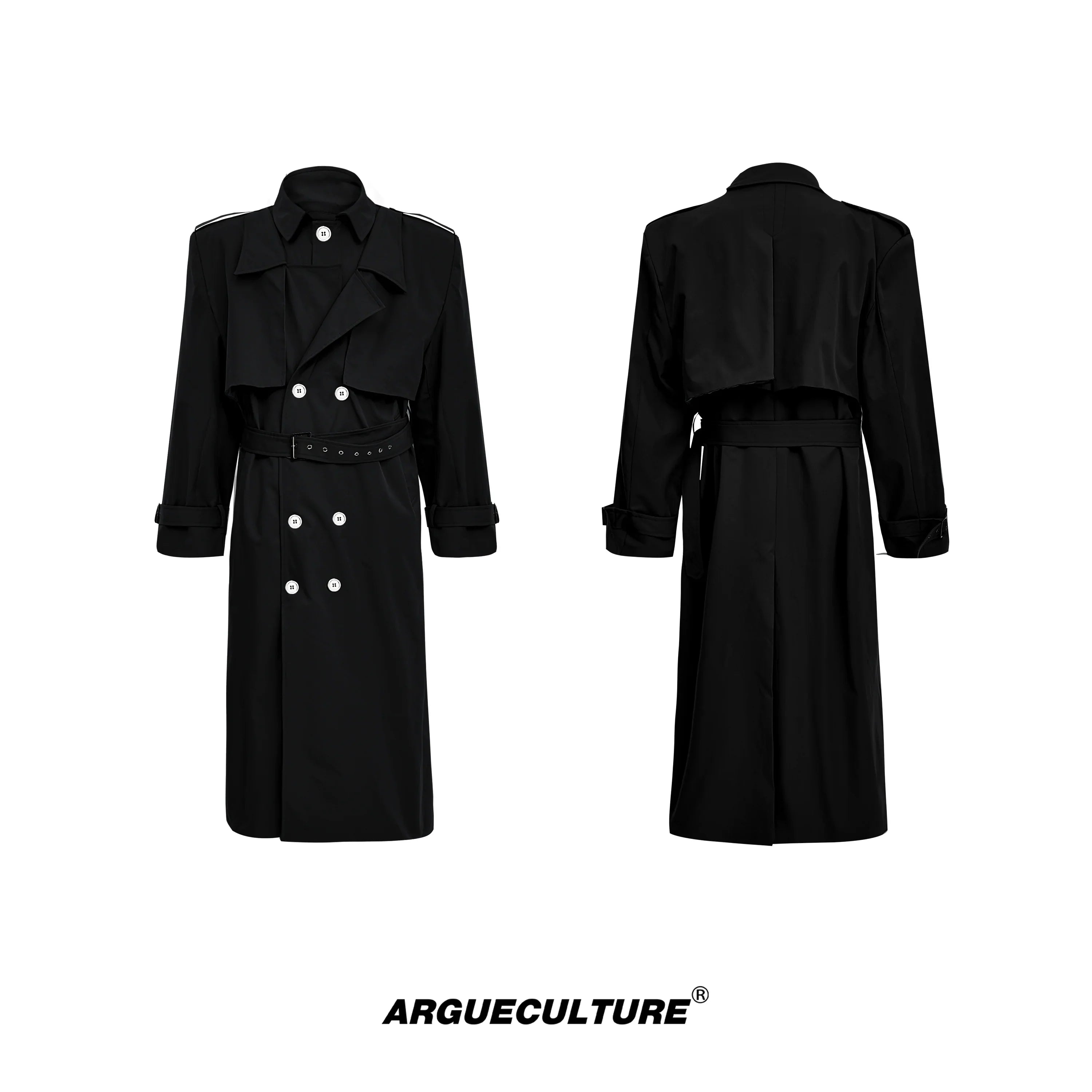 Fake Layered Shoulder Pad Long Coat