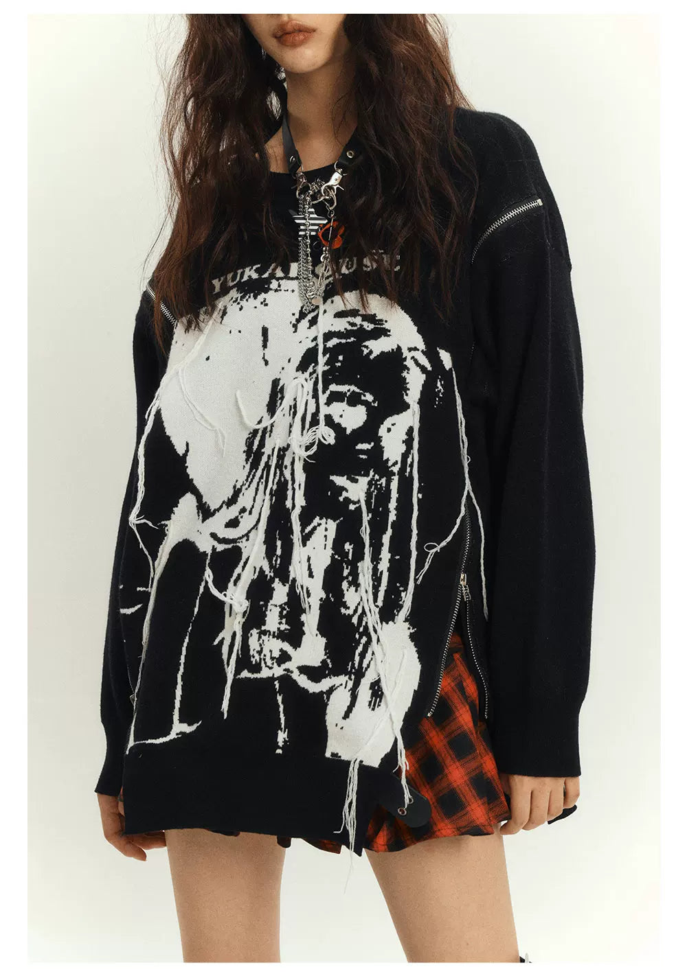 Zipper Design Oversize Knit Sweater