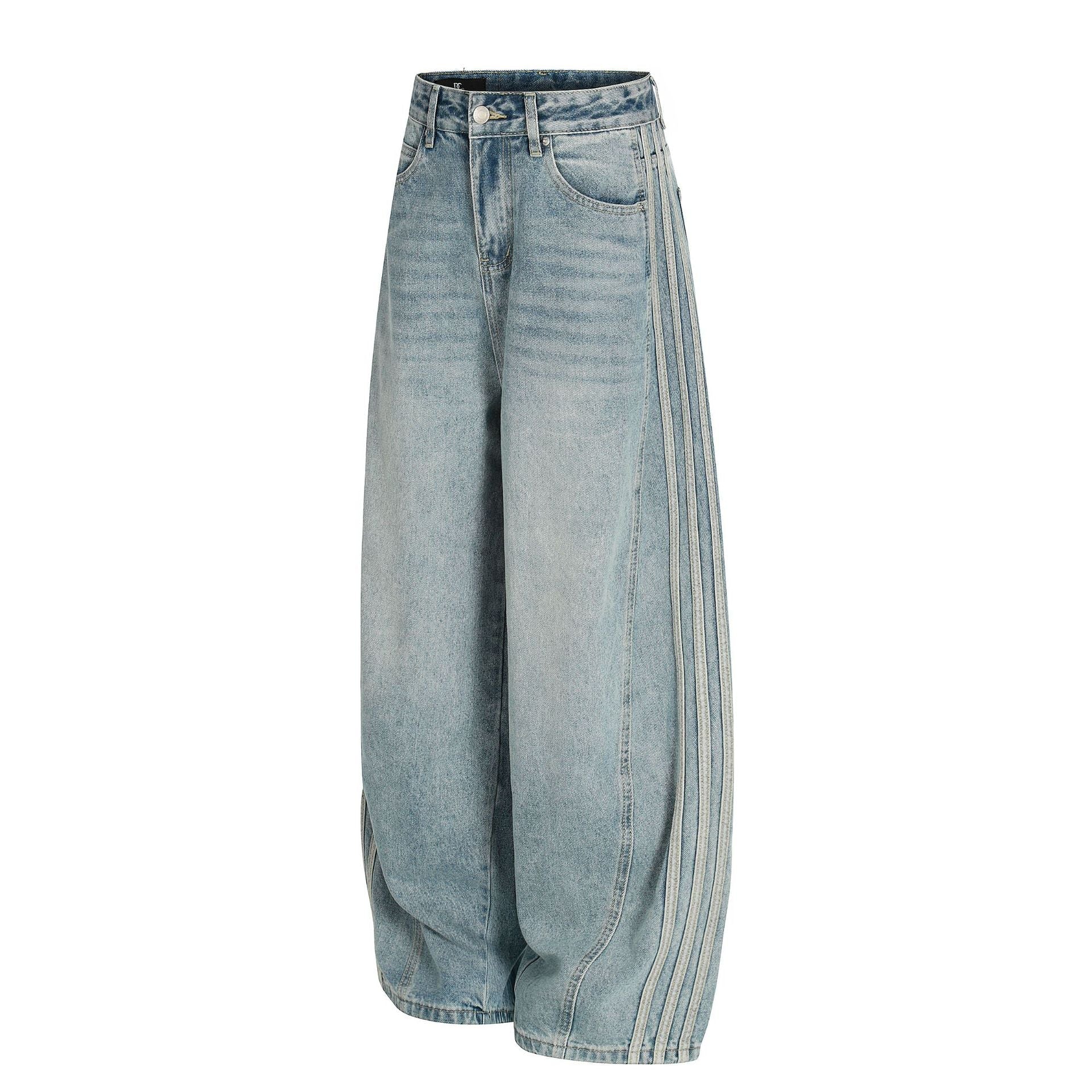 Washed Side Stripe Curved Denim Jeans
