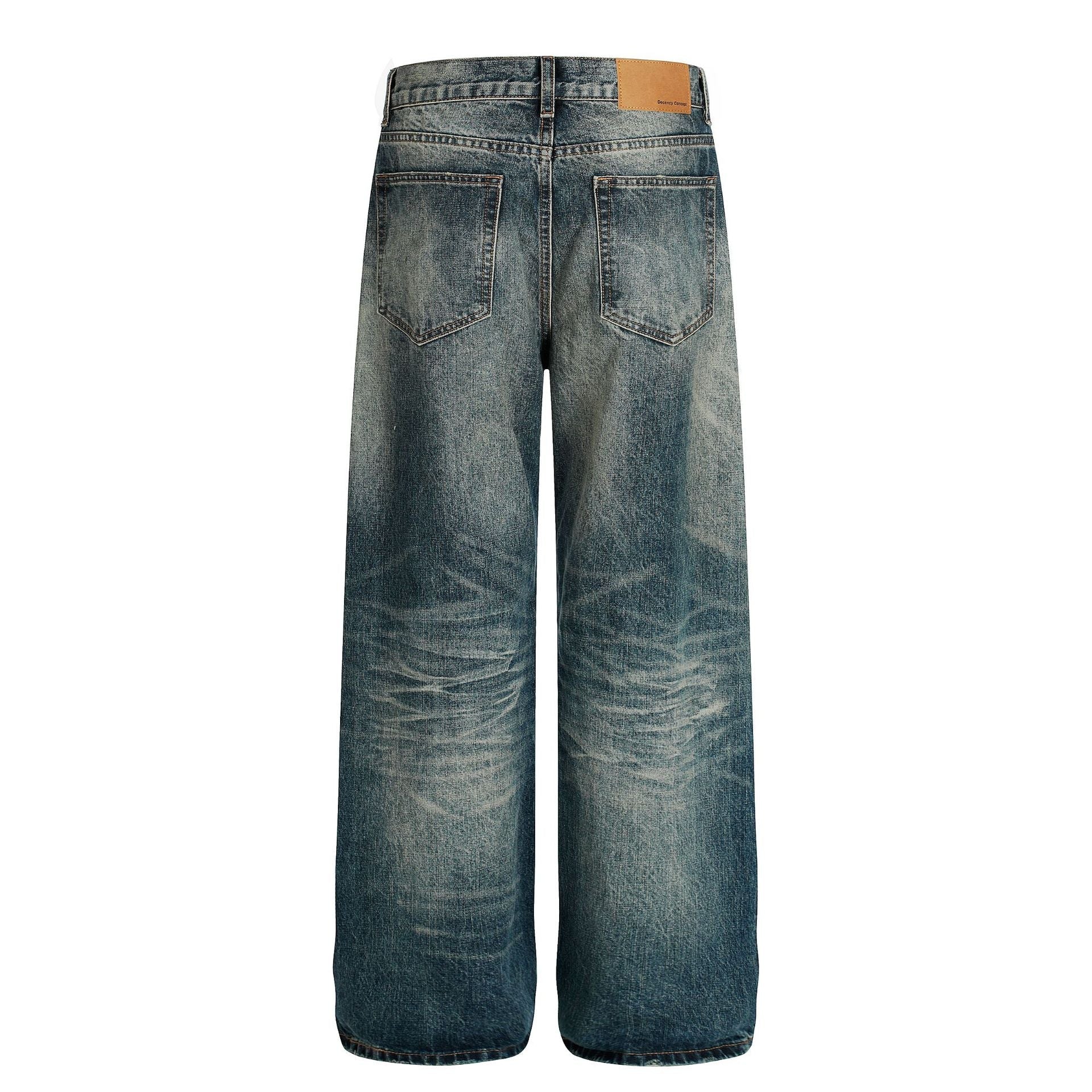 Damage Whisker Wash Straight Denim Jeans