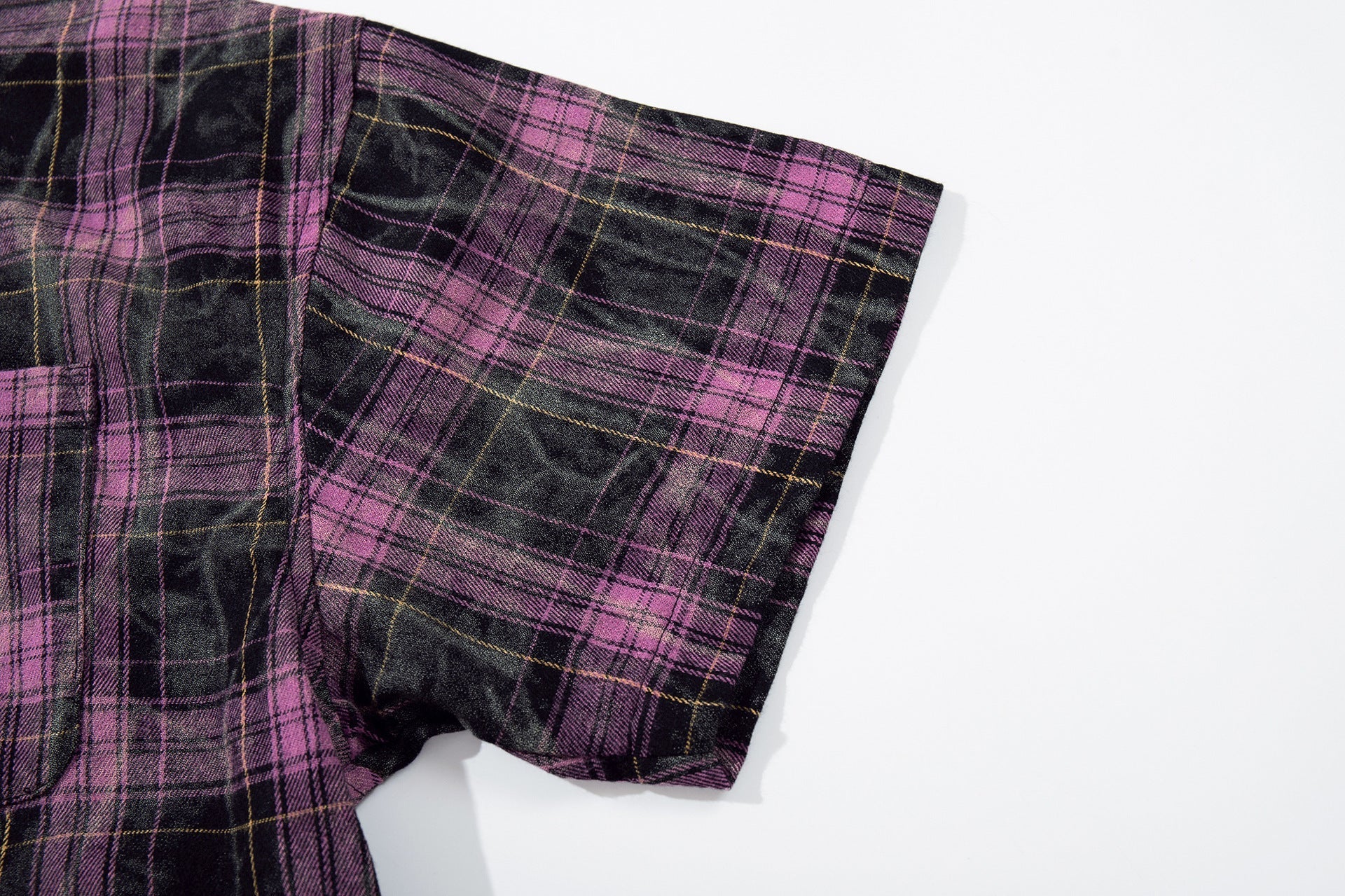 Washed Tie-Dye Plaid Short Sleeve Shirt