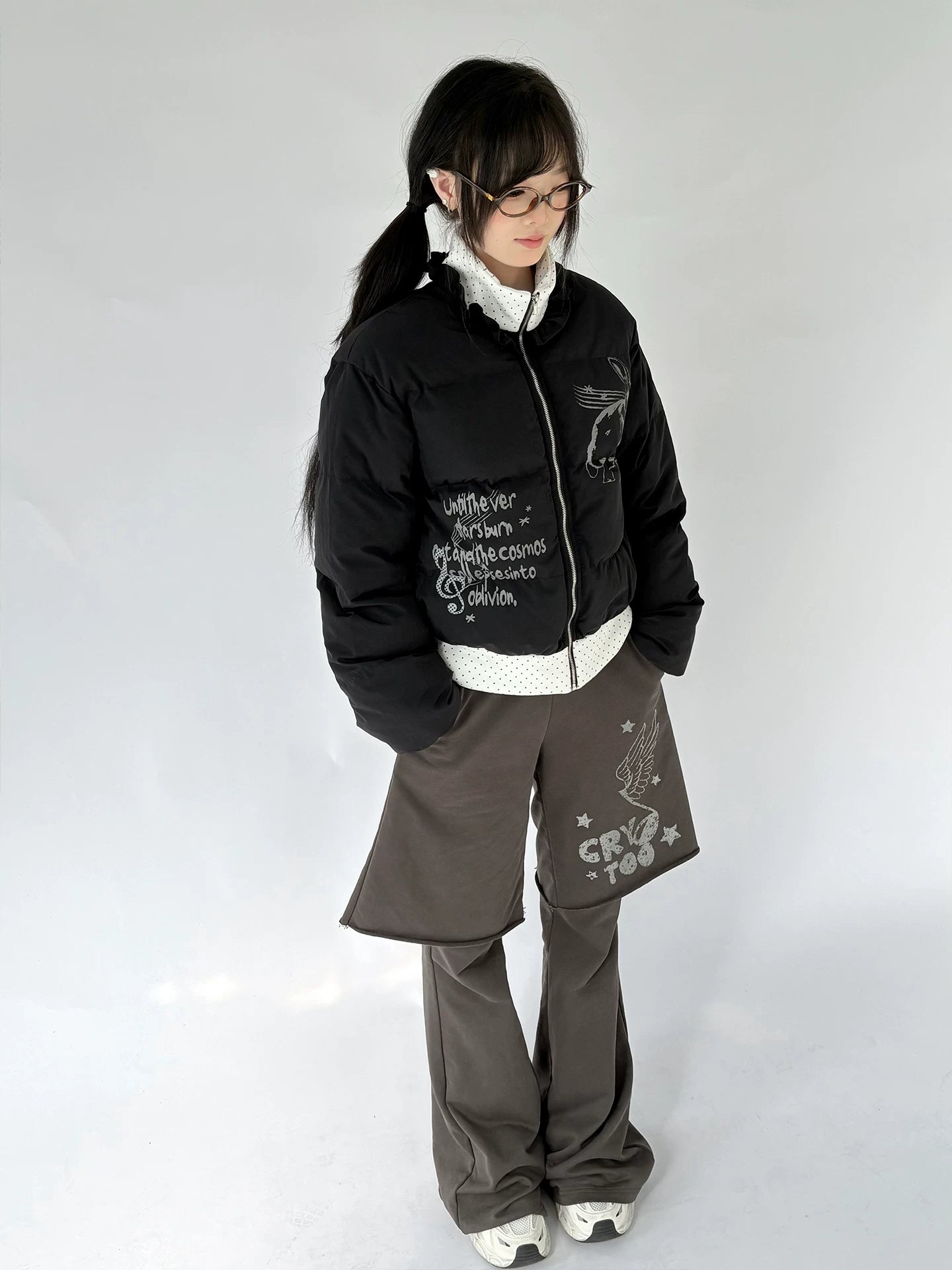 Fake Layered Half Flare Low Rise Pants