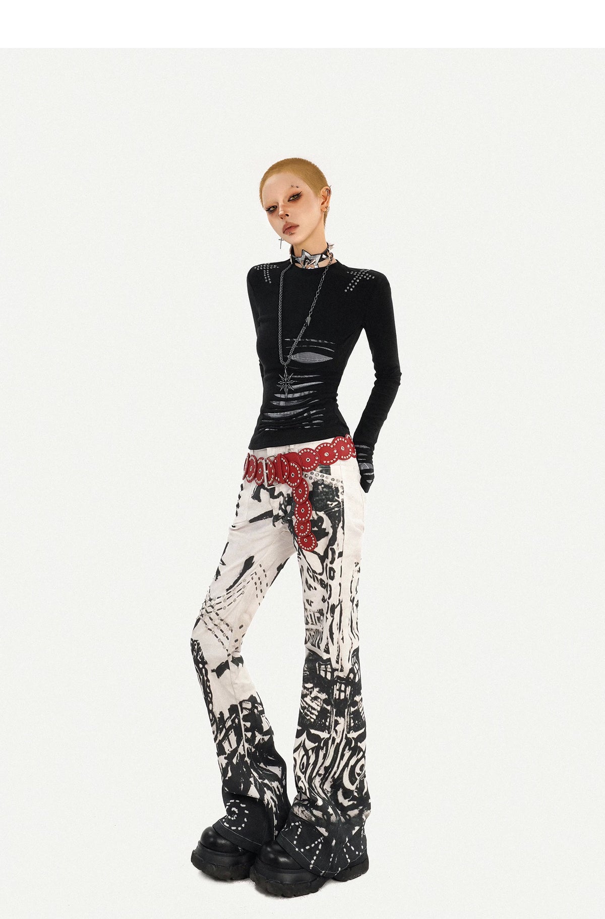 Ink Print Design Denim Jeans
