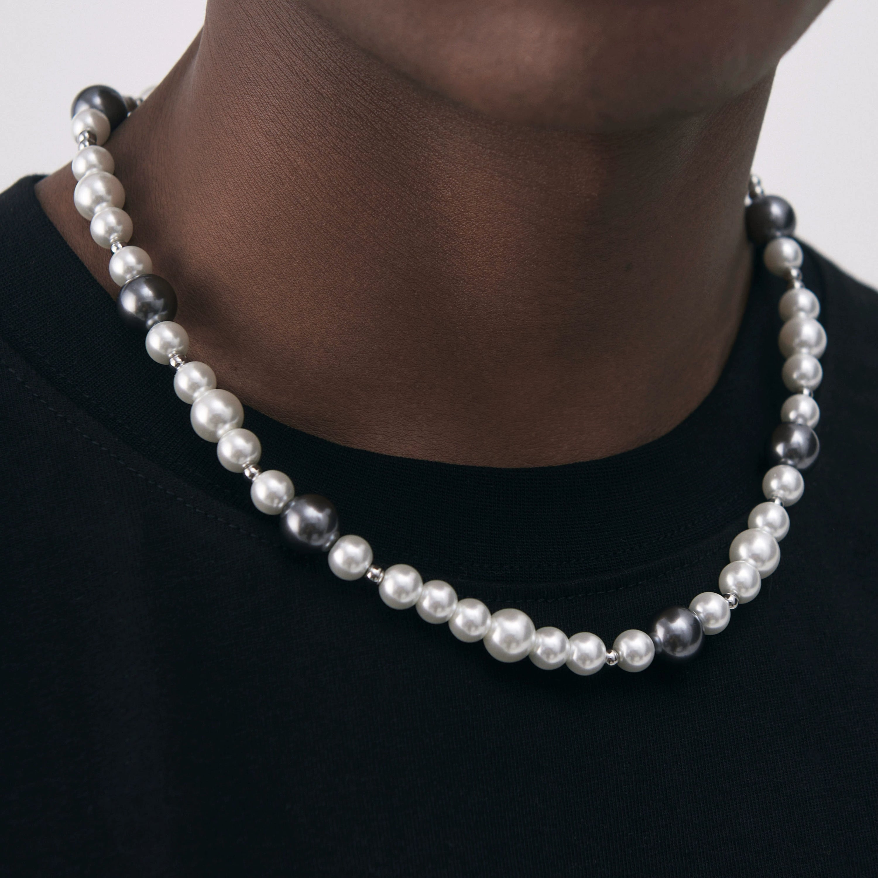 Collier en nacre noire et blanche avec chaîne de perles ICEGANG, style européen et américain, tendance rétro hip-hop pour hommes