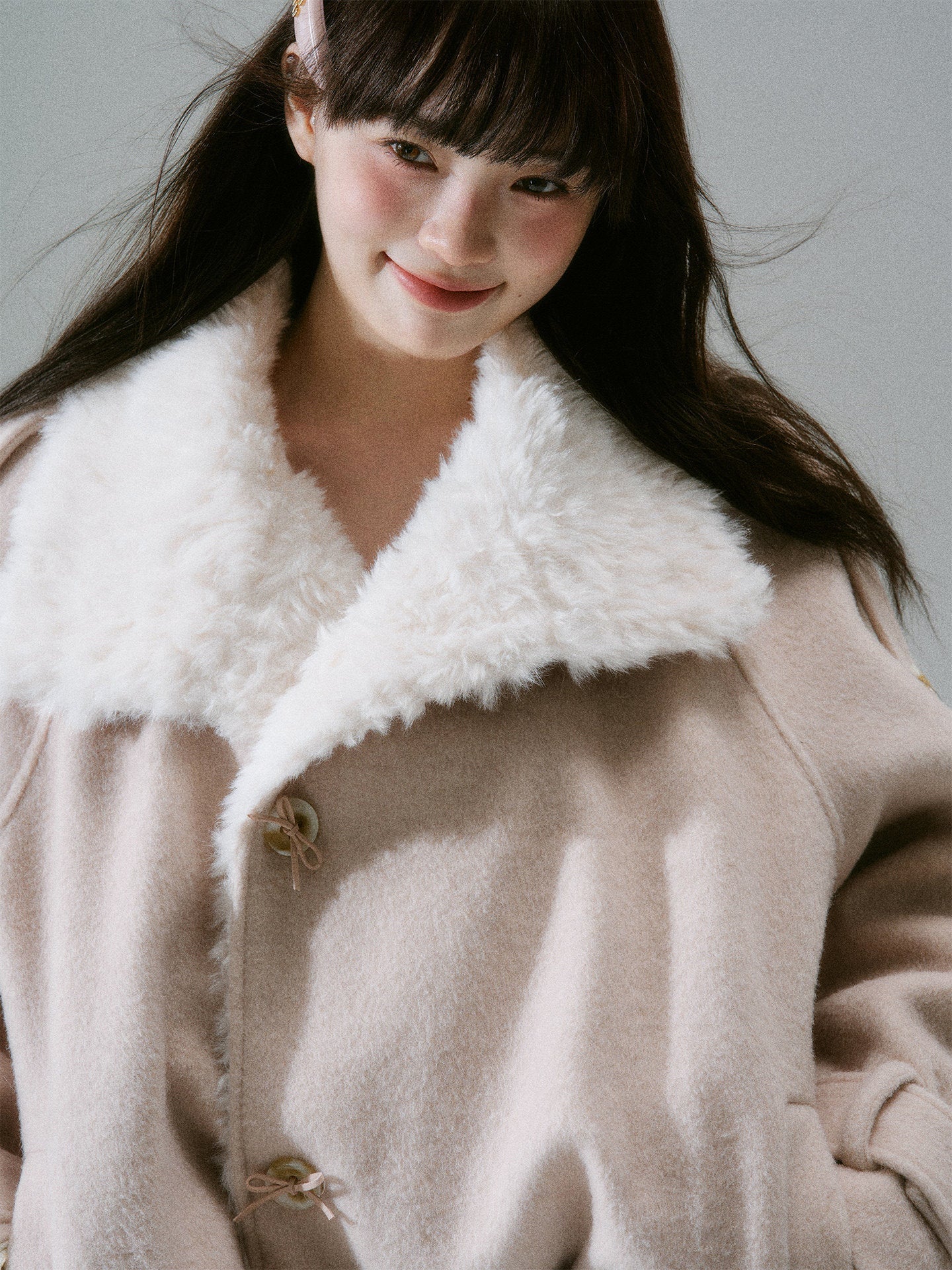 Fake Fur Collar Belted Jacket