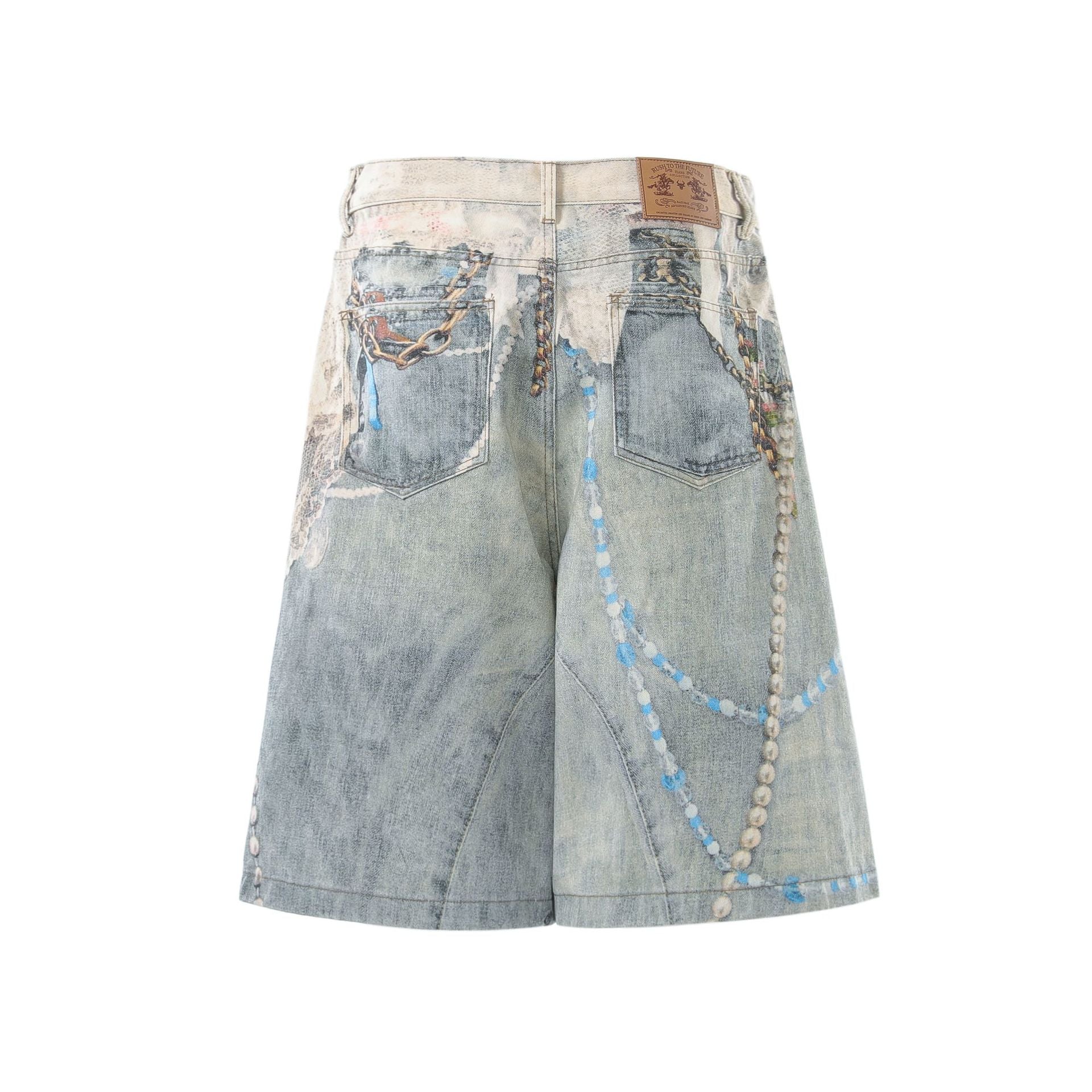 Paint Graphic Print Denim Jort