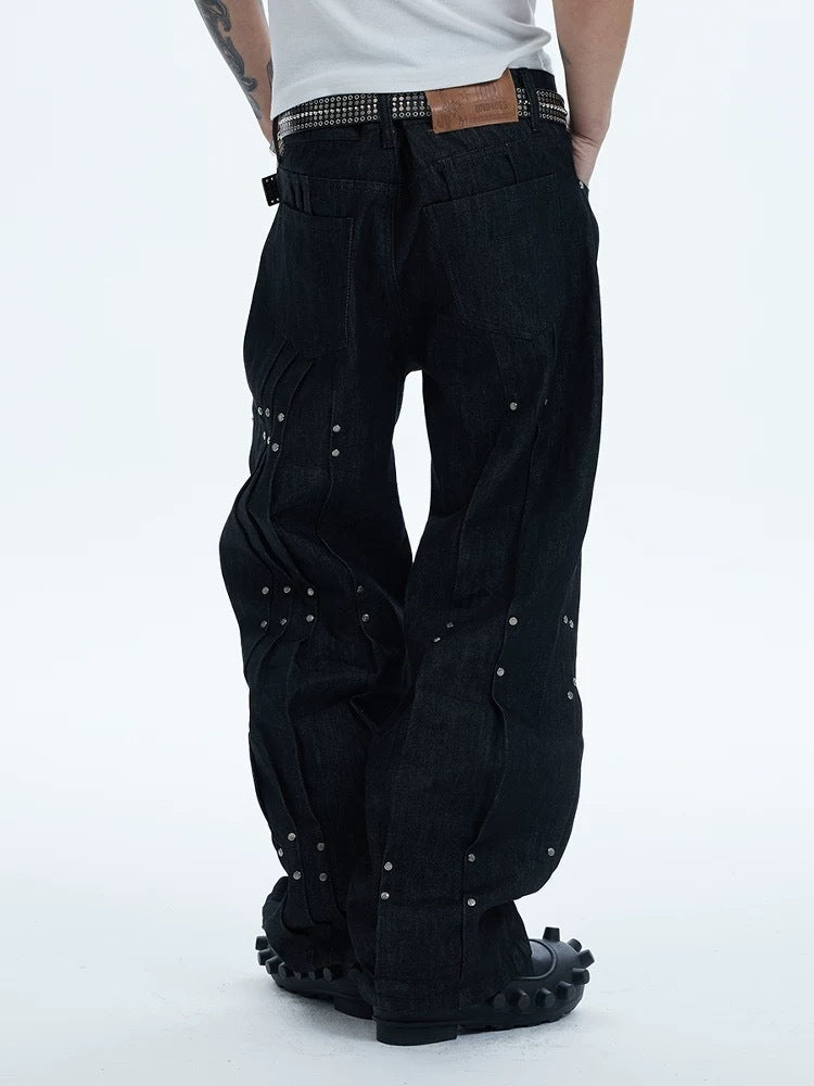 Heavyweight Studs Wide Leg Denim Jeans