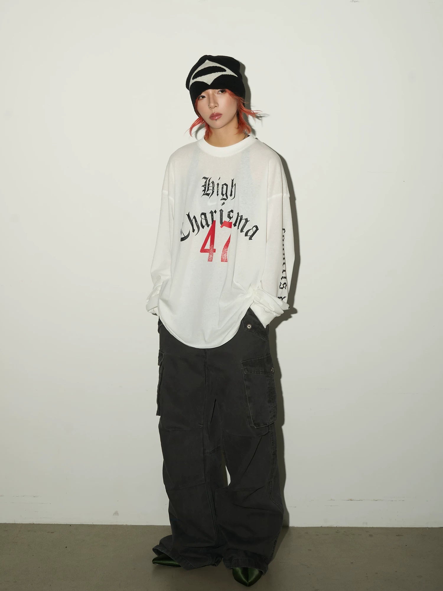 Gothic Print Damage Long Sleeve T-Shirt