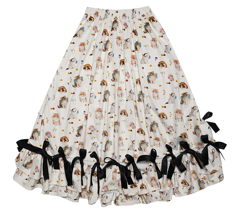 Irregular Bow Elastic Waist Long Skirt