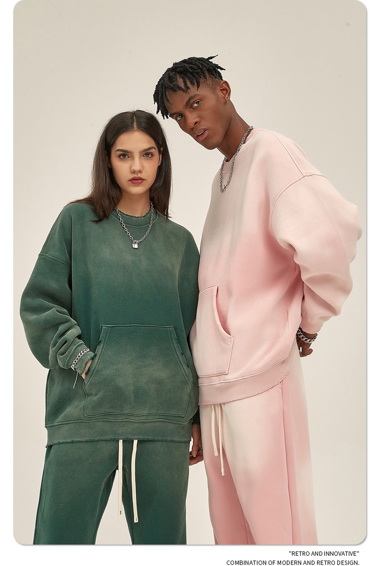 Fleece Lining Spray-dye Damage Oversize Sweatshirt