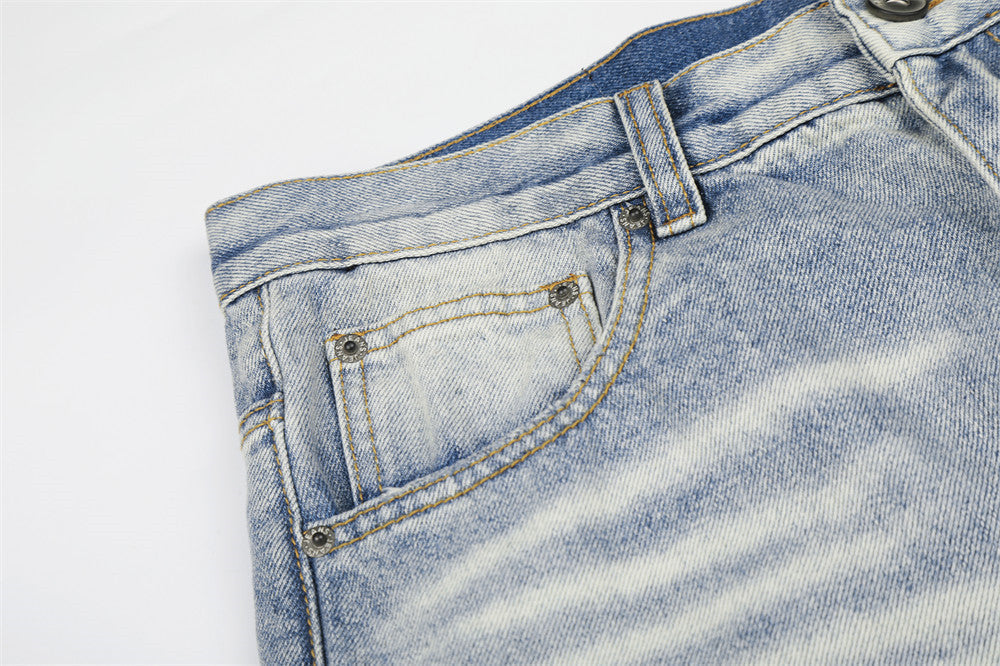Distressed Camouflage Wide-Leg Jeans
