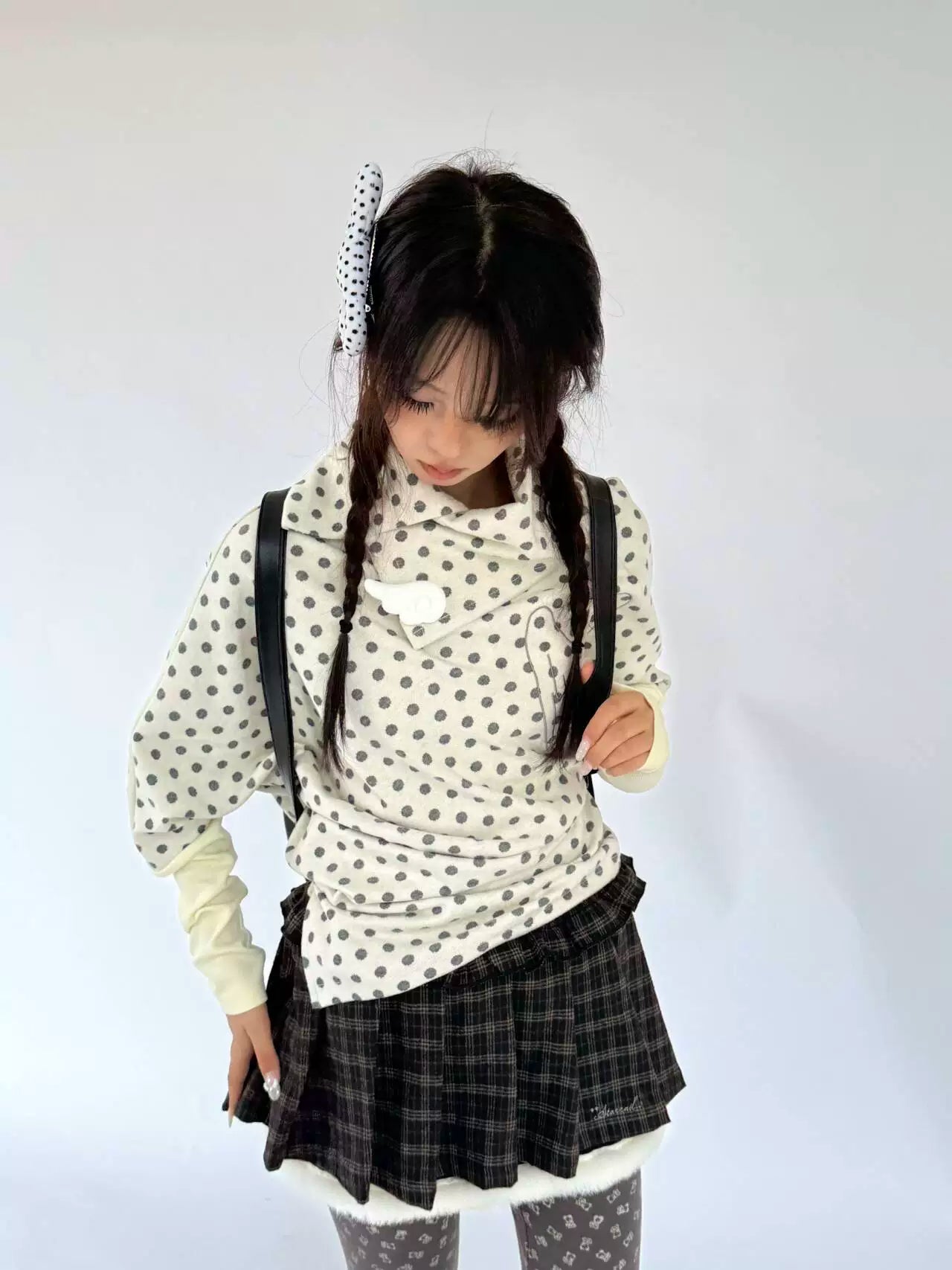 Asymmetric Polka Dot Fitted Long Sleeve T-Shirt