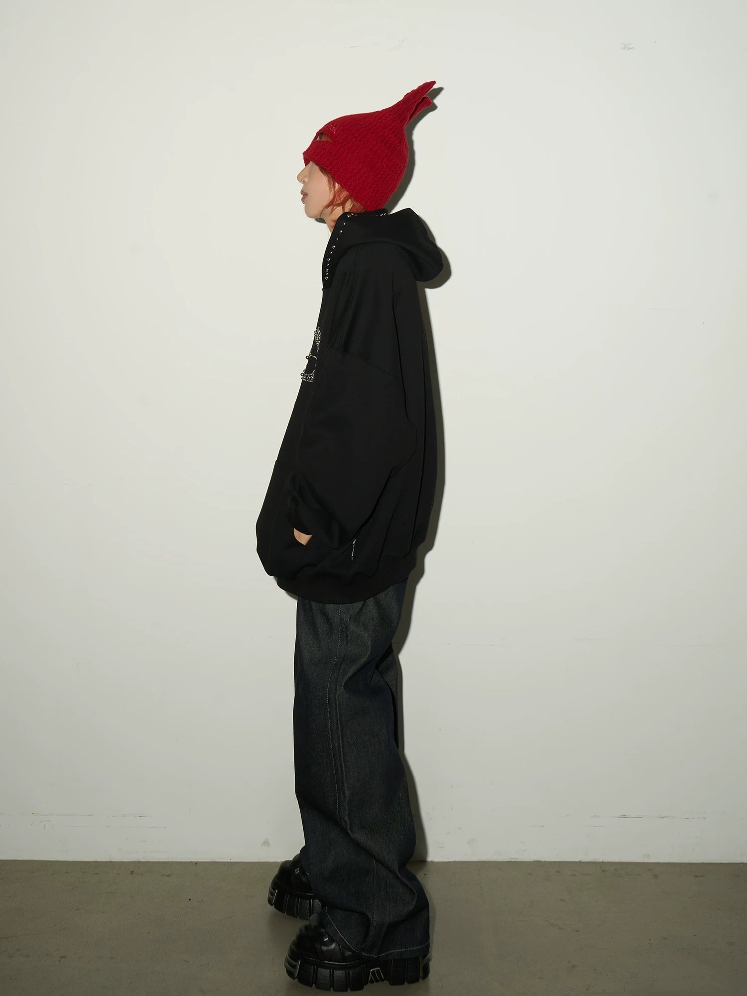 Studded Beaded Design Oversize Pullover Hoodie
