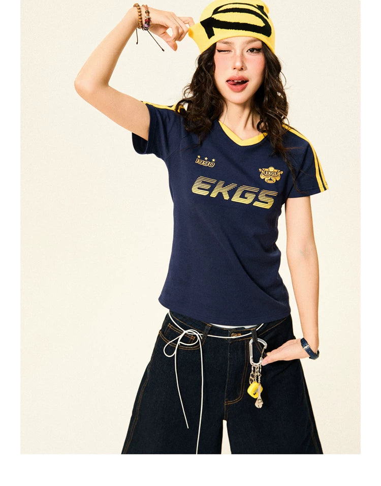 Stripe Letter Print Short Sleeve T-Shirt & Short Pants Setup