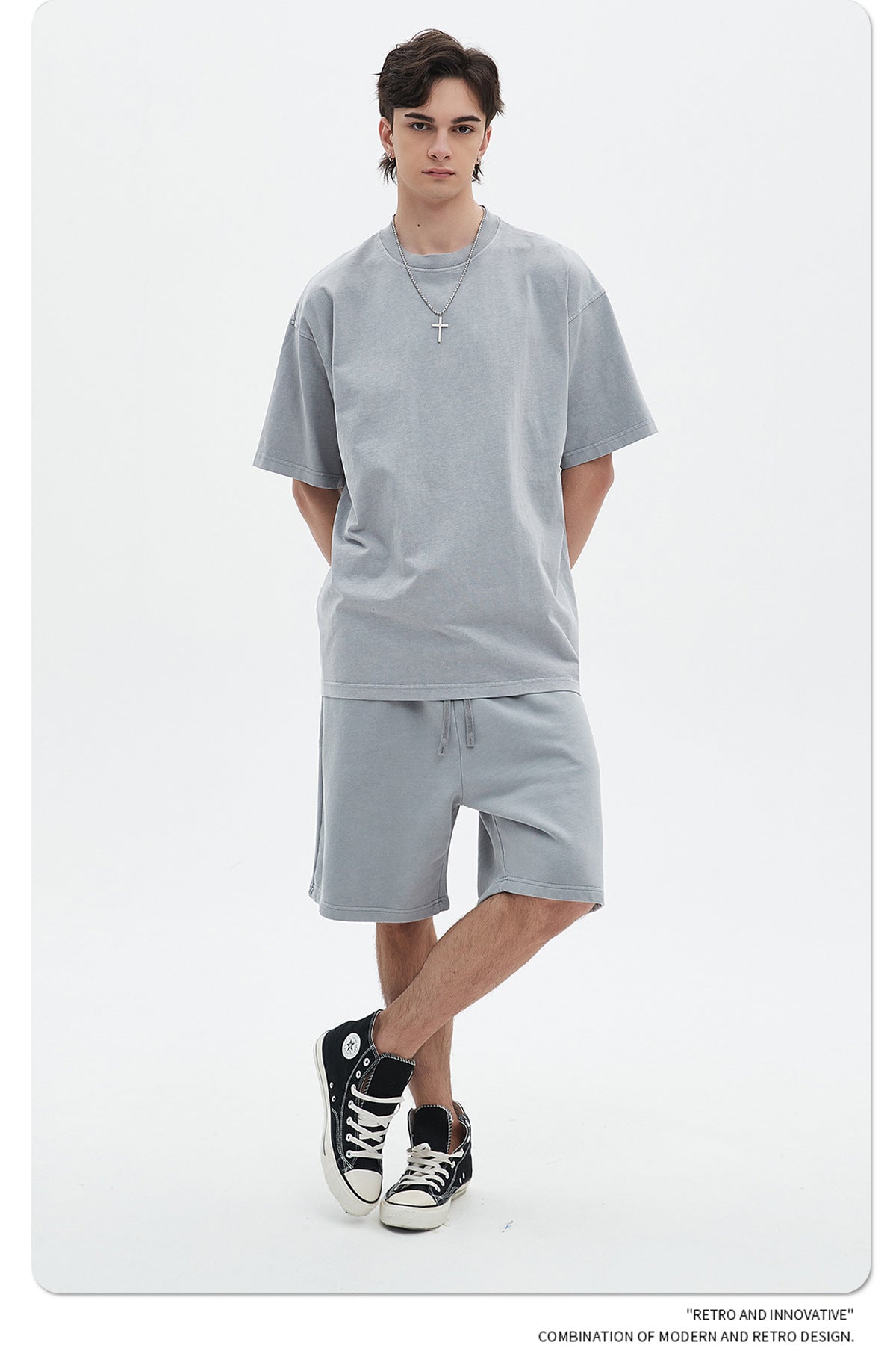 Oversize Washed Short-sleeve-T-shirt & Washed Short Sweatpants Setup