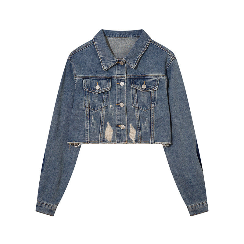 Ripped Cropped Denim Jacket