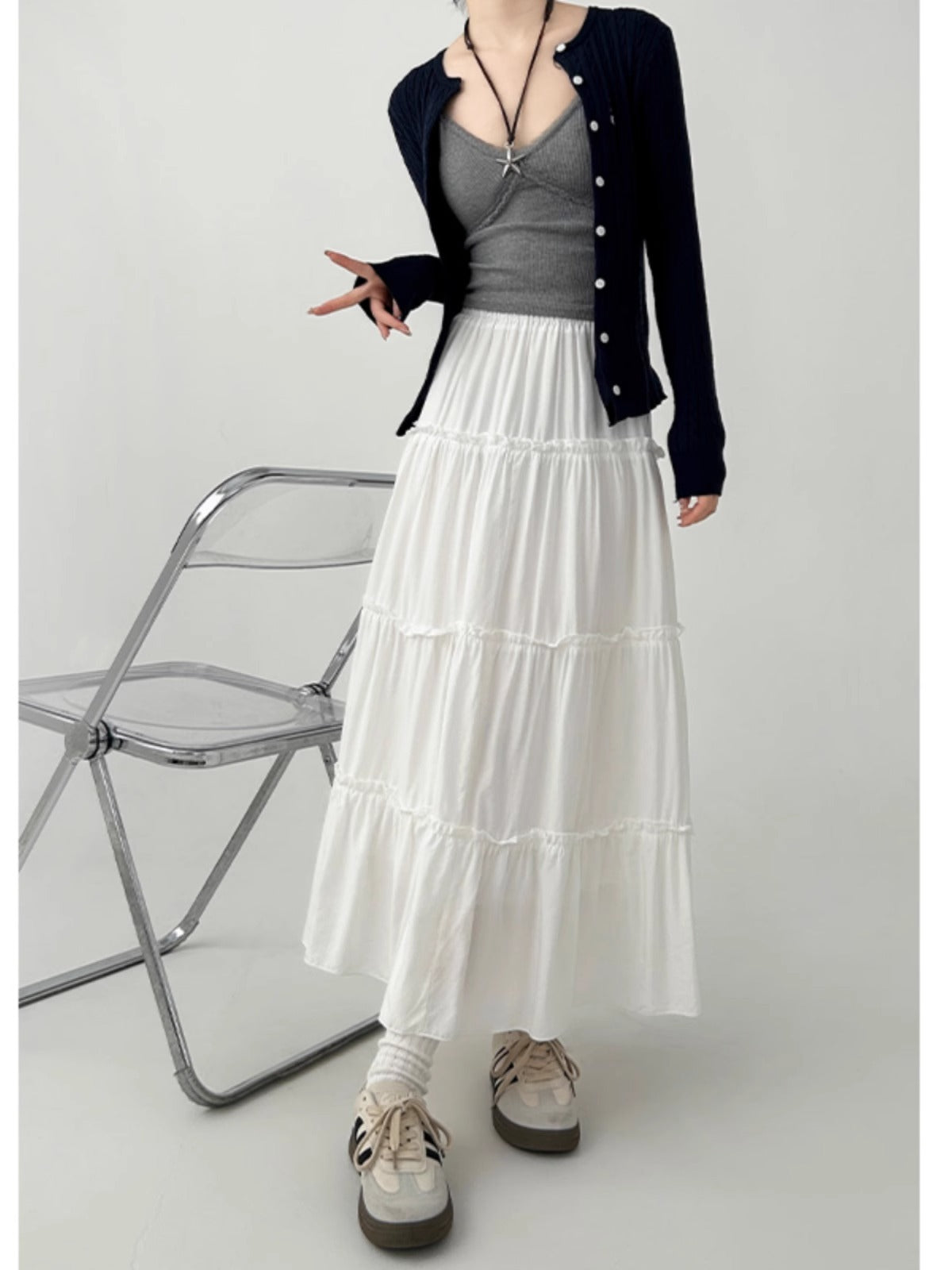 White Tiered Maxi Skirt