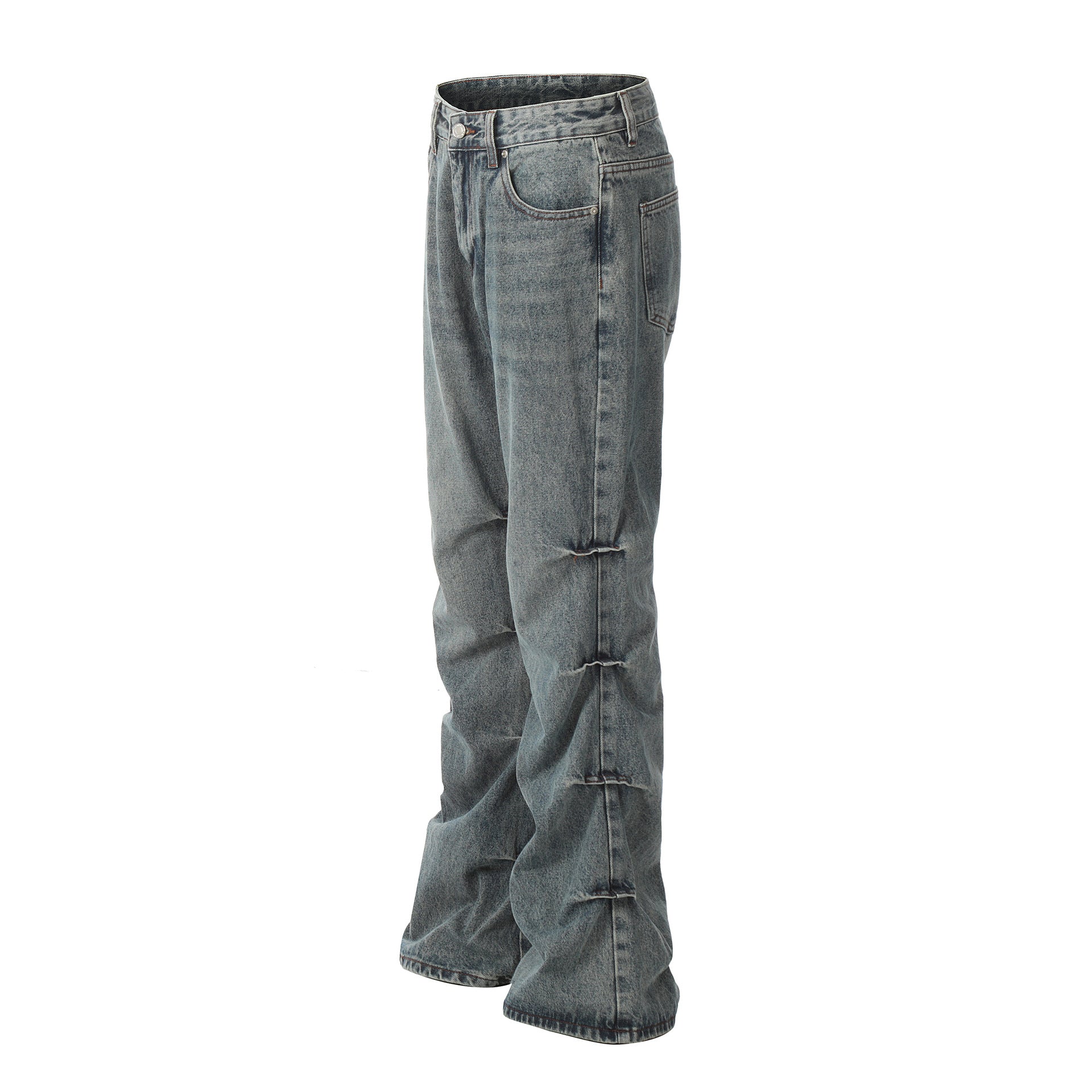 Washed Pleats Straight Denim Jeans
