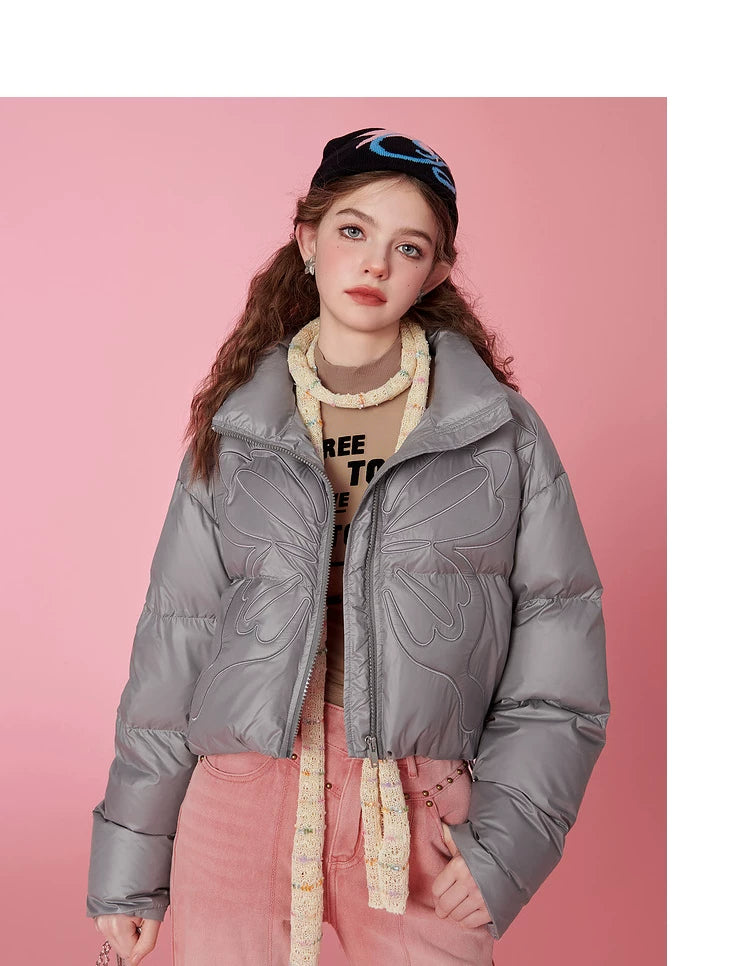 High-Neck Short White Duck Down Jacket
