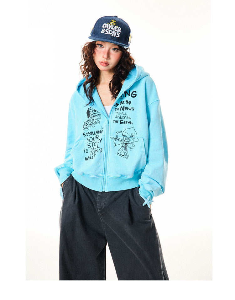 Letter Print Zipper Hoodie