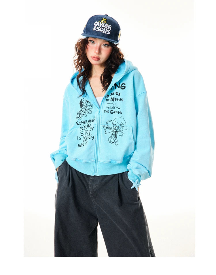 Letter Print Zipper Hoodie