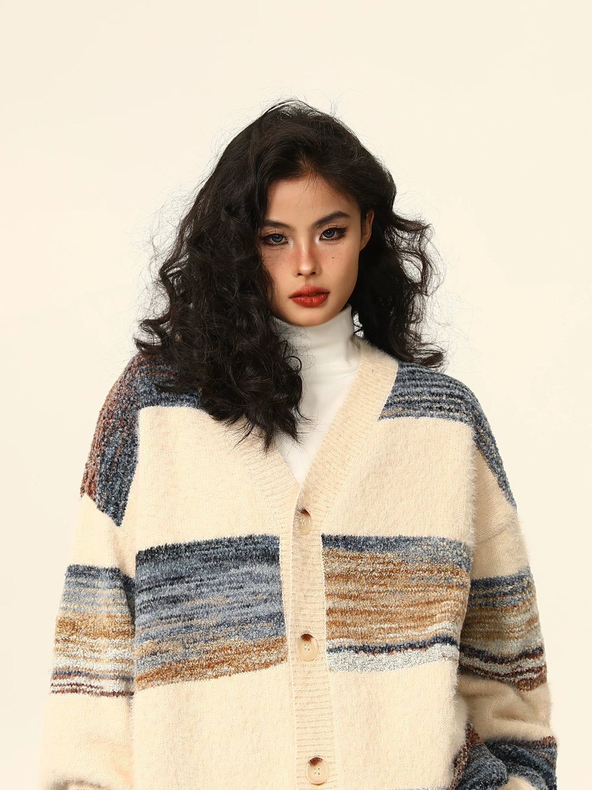 Oversized Striped Knit Cardigan