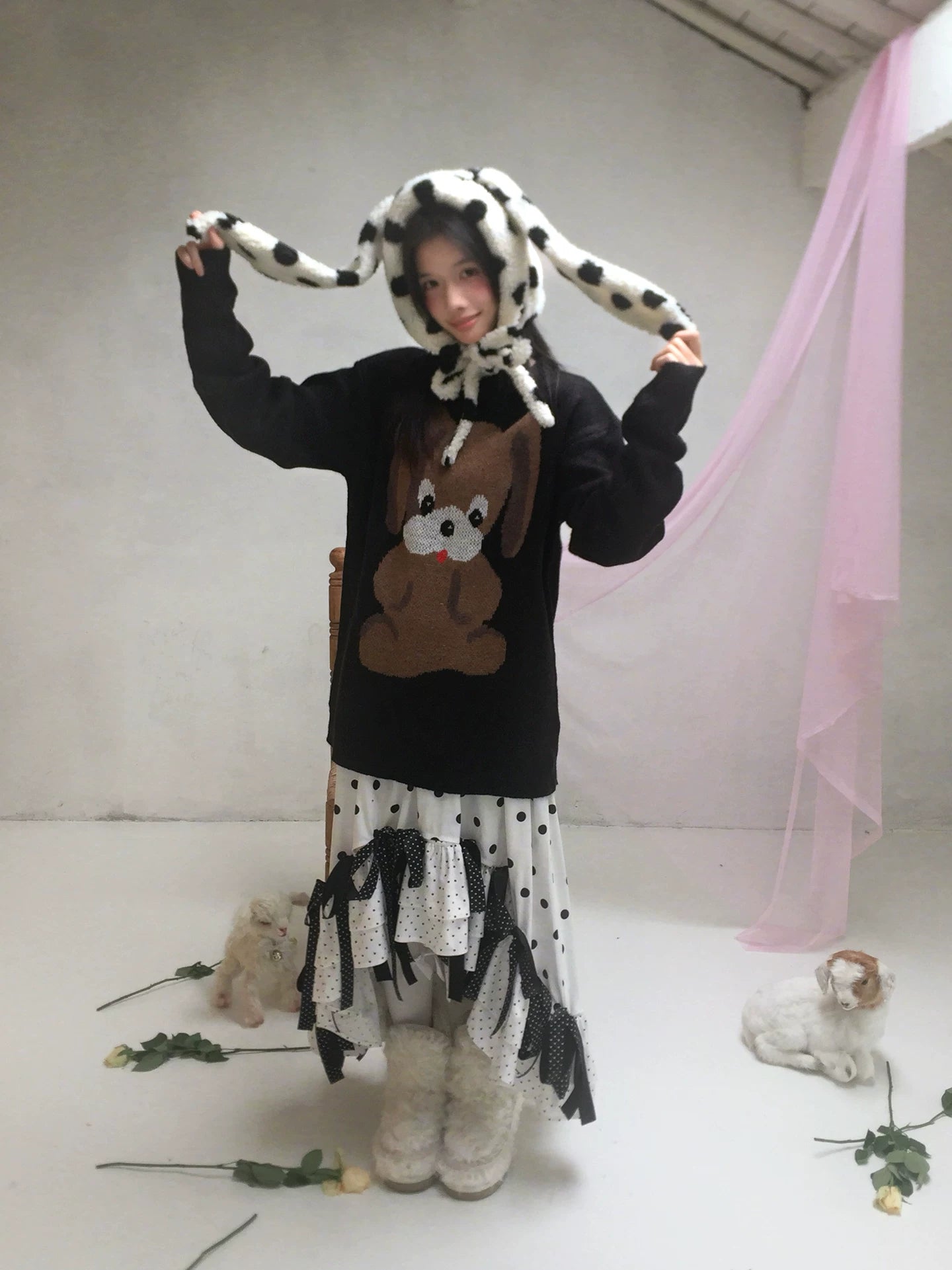 Dog Graphic Design Oversize Knit Sweater