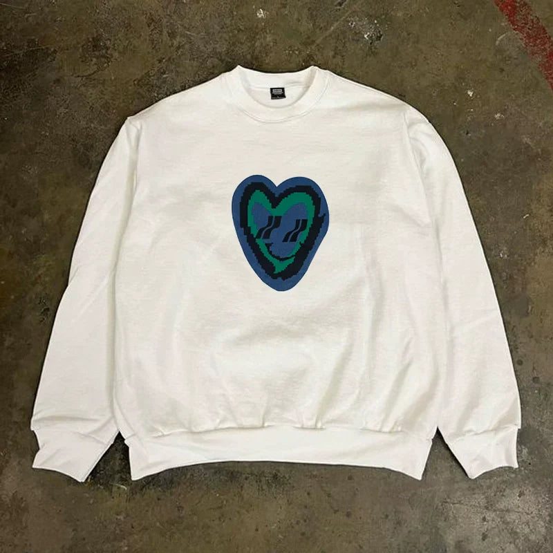 Oversize Heart Print Pullover Sweatshirt