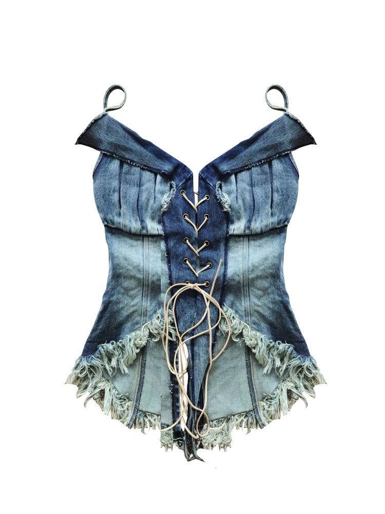 Tie-Strap Denim Tube Top
