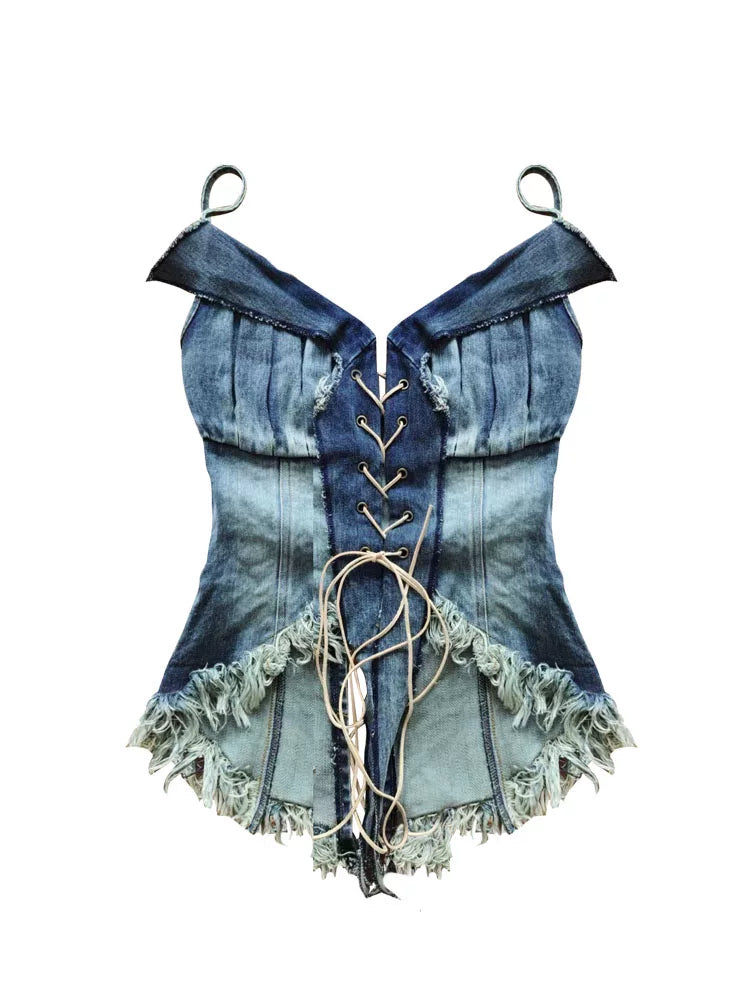 Tie-Strap Denim Tube Top