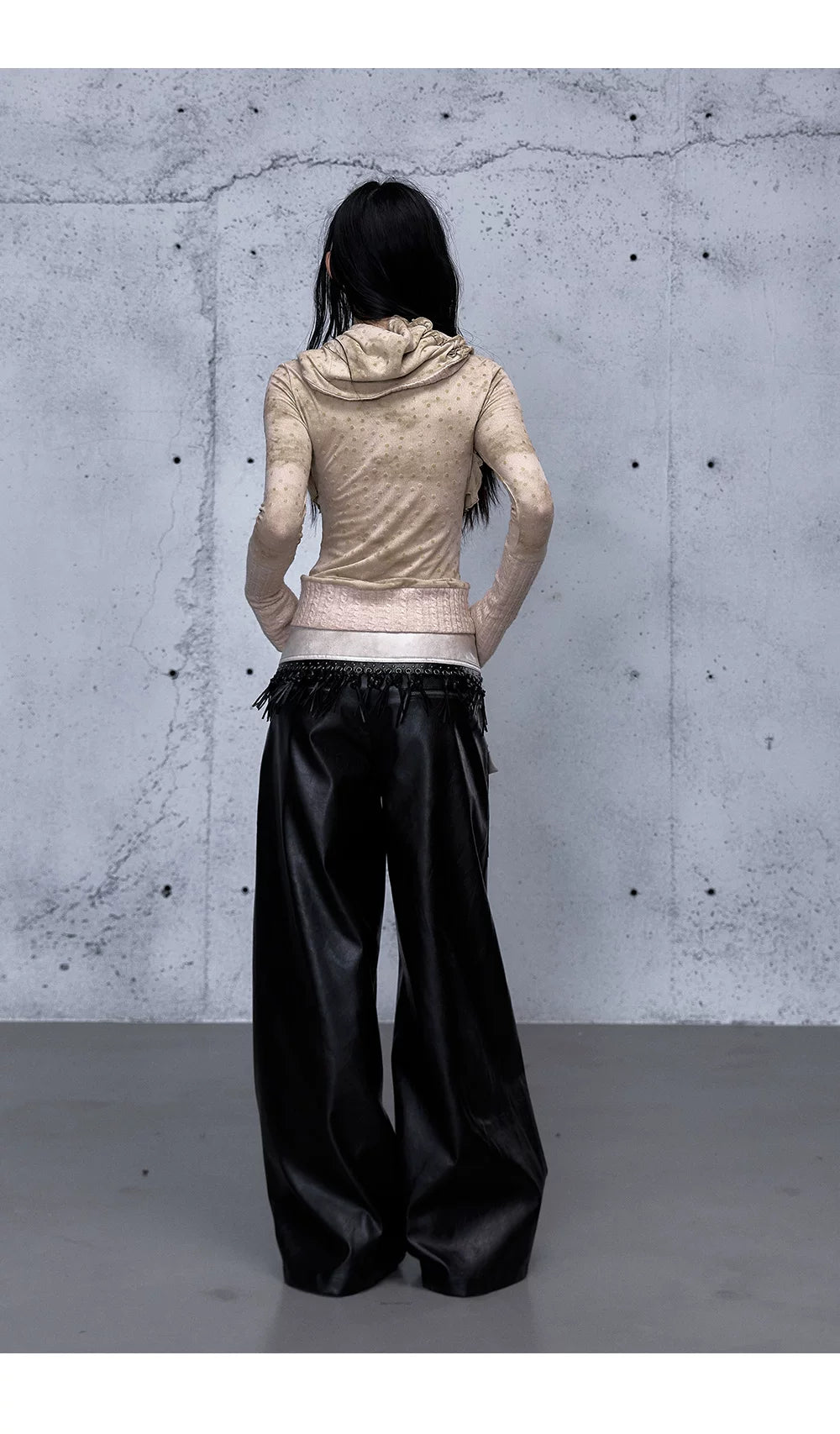 Lace Panel Buckle Detail Wide Leg PU Leather Pants