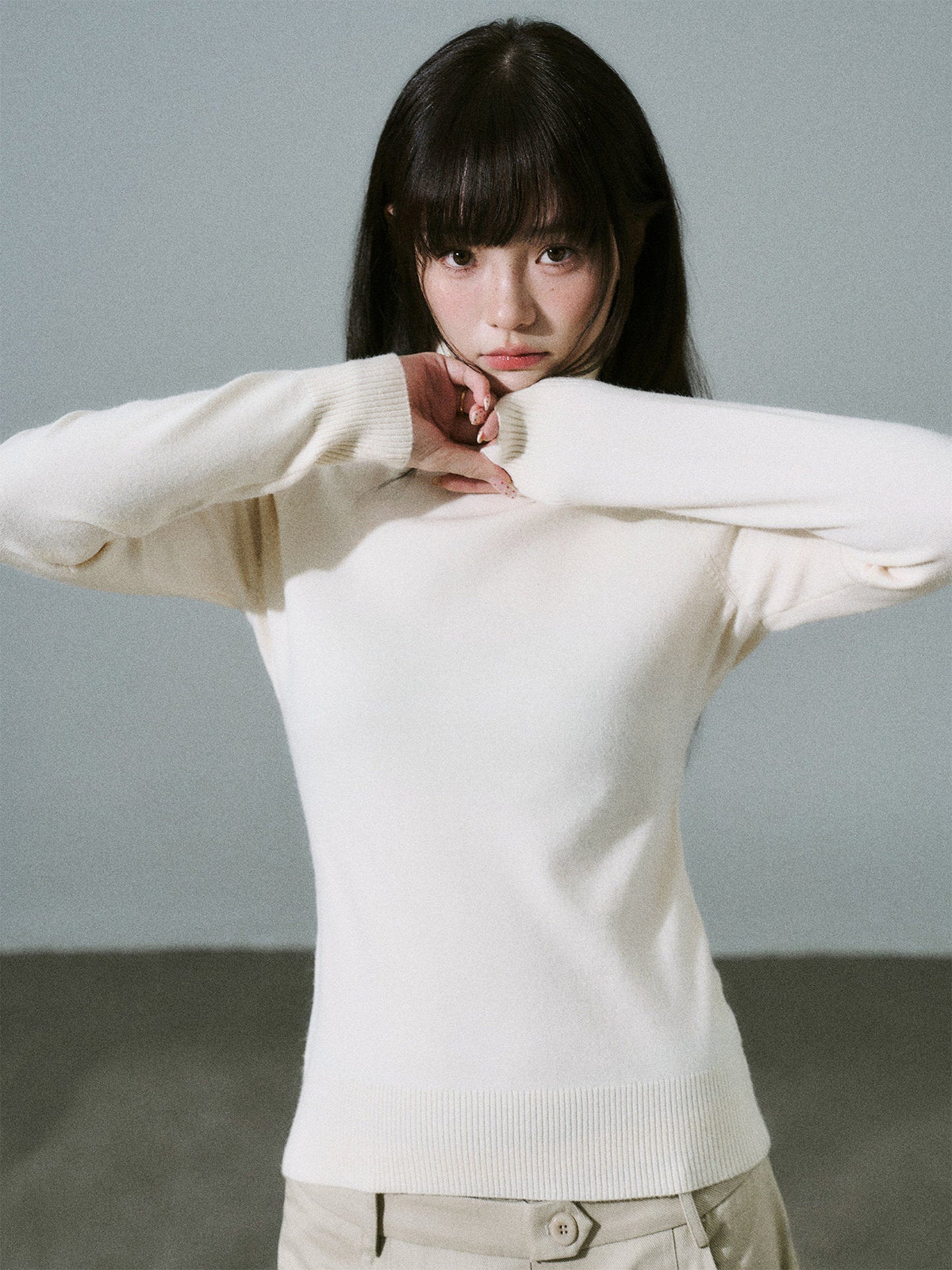 Stretch Warm High-Neck Knit Sweater