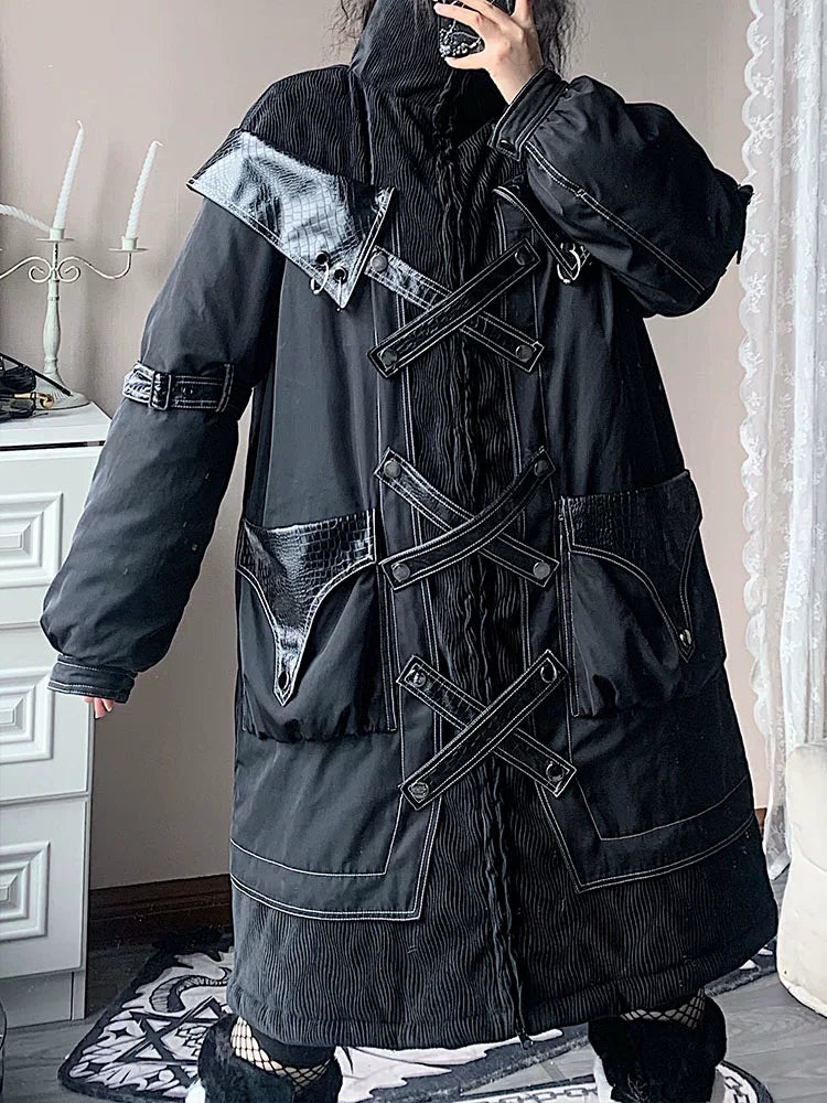 Dark Style Long Thick Padded Coat